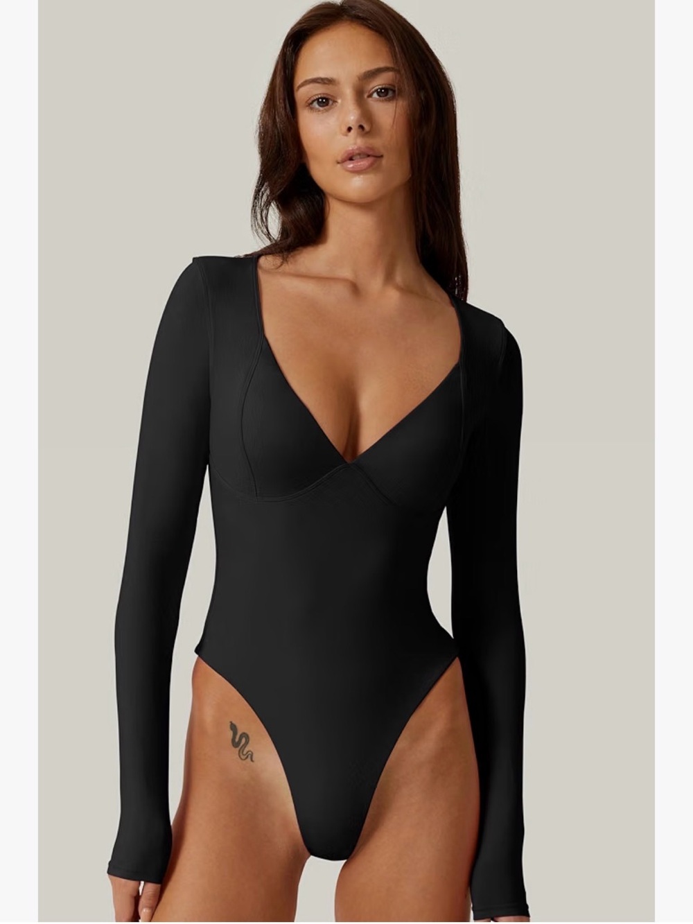 Long Sleeve Black V-Neck bustier Bodysuit xs